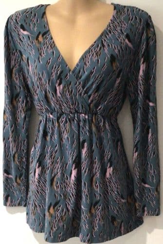 MAMALICIOUS TEAL PRINT WRAP TOP SIZE M 12