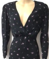 MANGO BLACK FLORAL OCCASION MIDI DRESS SIZE L 12-14