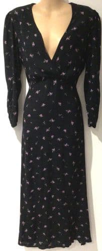 MANGO BLACK FLORAL OCCASION MIDI DRESS SIZE L 12-14