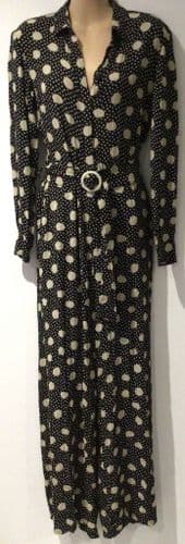 MANGO BLACK SPOTTY BUTTON JUMPSUIT SIZE M 10-12