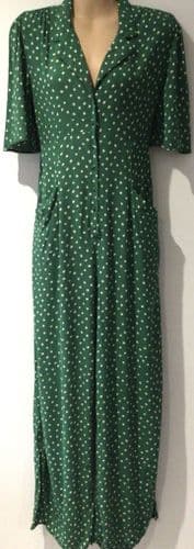 MANGO GREEN SPOTTY WIDE LEG BUTTON JUMPSUIT SIZE S 8