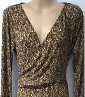 MANGO TOFFEE FLORAL WAFFLE MIDI WRAP DRESS SIZE L 14