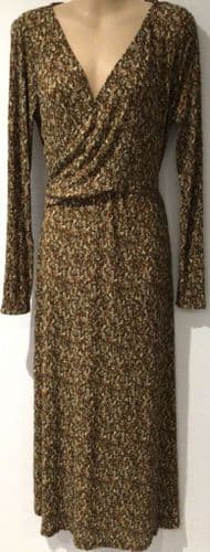 MANGO TOFFEE FLORAL WAFFLE MIDI WRAP DRESS SIZE L 14