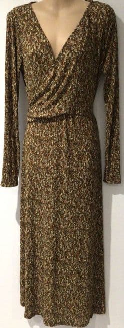 MANGO TOFFEE FLORAL WAFFLE MIDI WRAP DRESS SIZE L 14