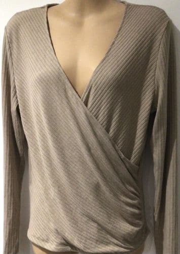 MANGO TOFFEE RIBBED WRAP TOP SIZE L 12/14