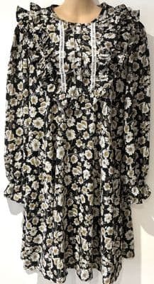 MANTARAY BLACK/ BEIGE FLORAL BUTTON TUNIC DRESS SIZE 12