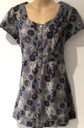 MANTARAY BLUE/GREY COTTON BUTTON TUNIC DRESS SIZE 14