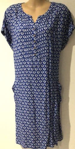 MANTARAY BLUE/WHITE PRINT TUNIC DRESS SIZE 16