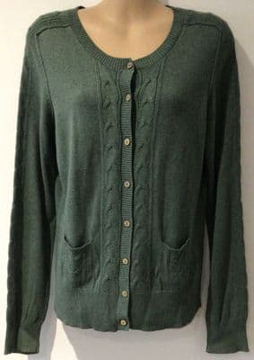 MANTARAY FOREST GREEN BUTTON CABLE KNIT CARDIGAN SIZE 12