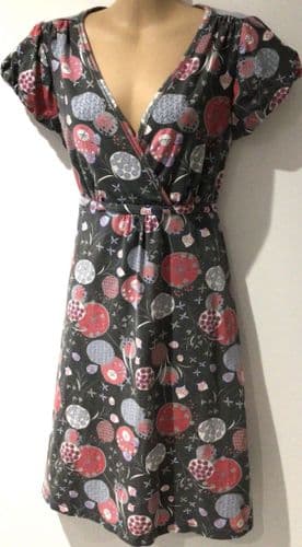 MANTARAY GREY/PINK FLORAL PRINT JERSEY TUNIC DRESS SIZE 12