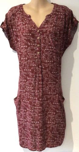 MANTARAY MAROON FAIRGROUND PRINT TUNIC DRESS SIZE 12