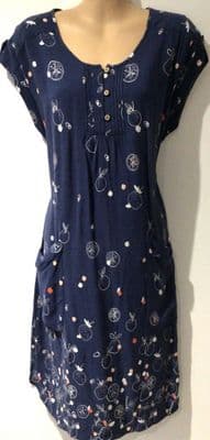 MANTARAY NAVY FRUIT PRINT TUNIC DRESS WITH POCKETS SIZE 12
