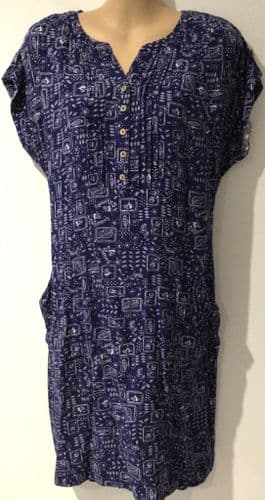 MANTARAY NAVY/WHITE PRINT BUTTON TUNIC DRESS SIZE 12