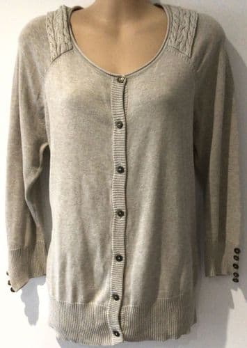 MANTARAY OATMEAL BUTTON KNIT CARDIGAN SIZE 14
