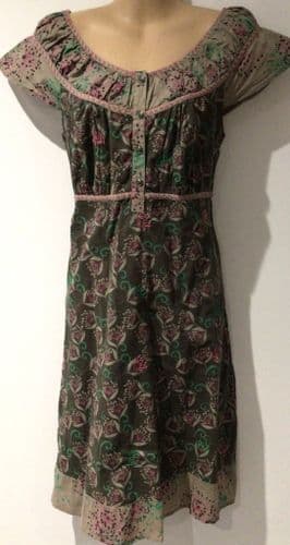 MANTARAY TAUPE EMBROIDERED BUTTON TUNIC DRESS NEW SIZE 12