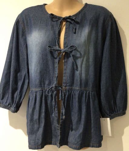 MEADOW RHODES DENIM TIE FRONT TOP BNWT SIZE M 12/14