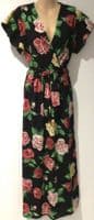 MELA LOVES LONDON BLACK FLORAL WRAP MAXI DRESS SIZE 16