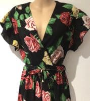 MELA LOVES LONDON BLACK FLORAL WRAP MAXI DRESS SIZE 16