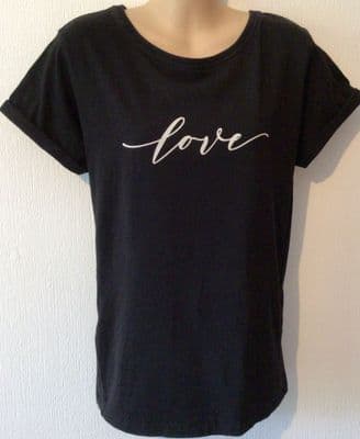 MILKY TEE BLACK LOVE T-SHIRT TOP SIZE XL 16