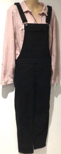 MONKI BLACK DENIM DUNGAREES SIZE S 10/12