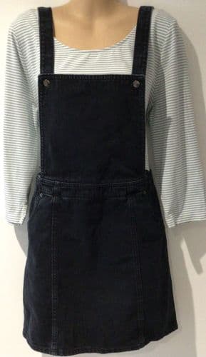 MONKI BLACK DENIM PINAFORE DUNGAREE DRESS SIZE 12