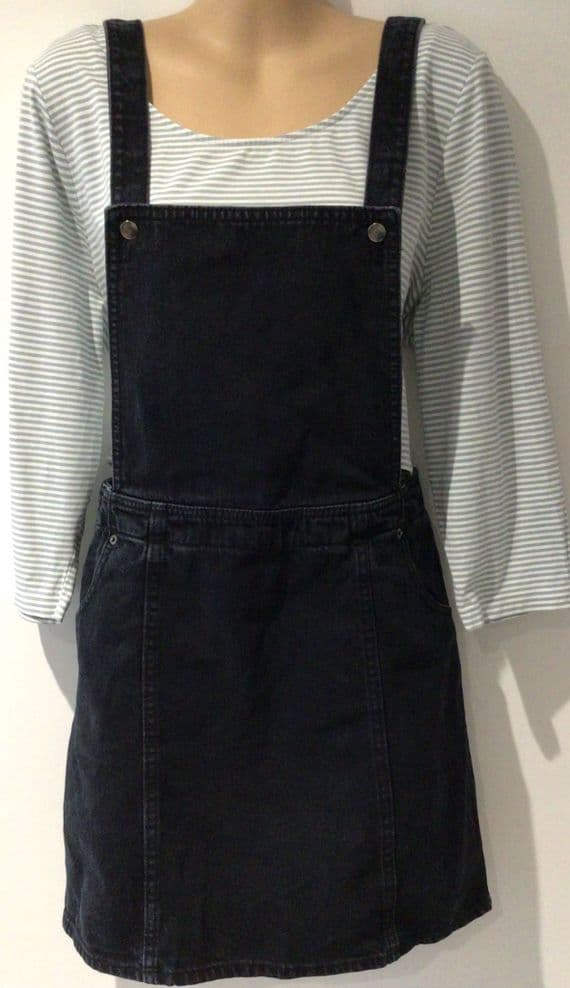 MONKI BLACK DENIM PINAFORE DUNGAREE DRESS SIZE 12