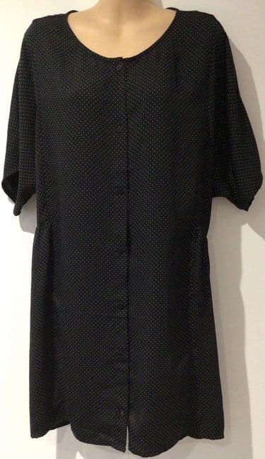MONKI BLACK POLKA DOT BUTTON OVERSIZED TUNIC SHIRT DRESS SIZE M 12-16