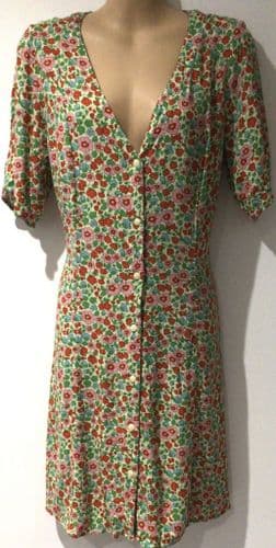 MONKI CREAM FLORAL BUTTON DRESS SIZE M 12