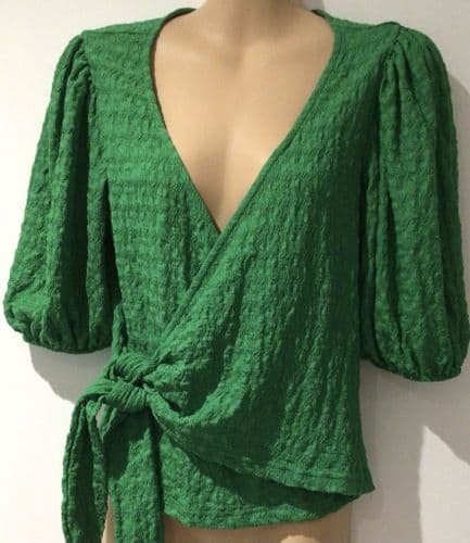 MONKI GREEN SIDE TIE WRAP CROPPED TOP SIZE M 12