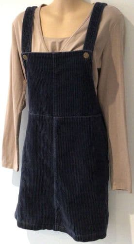 MONKI NAVY BLUE CORD PINAFORE DUNGAREE DRESS SIZE M 12