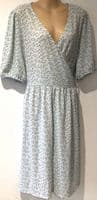 MONKI PALE BLUE FLORAL WRAP DRESS SIZE L 14/16