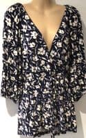 MONSOON NAVY FLORAL WRAP JERSEY TOP SIZE L 16/18