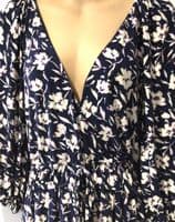 MONSOON NAVY FLORAL WRAP JERSEY TOP SIZE L 16/18