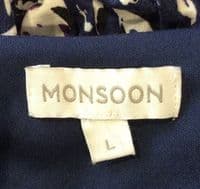 MONSOON NAVY FLORAL WRAP JERSEY TOP SIZE L 16/18