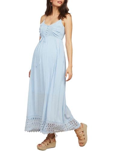 MOTHERHOOD POWDER BLUE LACE INSERT MATERNITY MAXI DRESS SIZES 10-20