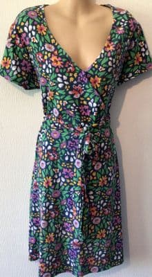 MOUNTAIN WAREHOUSE NAVY/GREEN FLORAL JERSEY WRAP DRESS SIZE 16