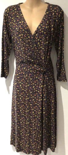 MOUNTAIN WAREHOUSE NAVY/ORANGE  FLORAL JERSEY WRAP MIDI DRESS SIZE 12