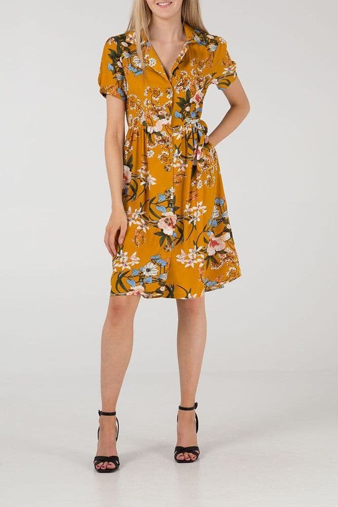 MUSTARD FLORAL BUTTON SHIRT DRESS BNWT SIZE 10