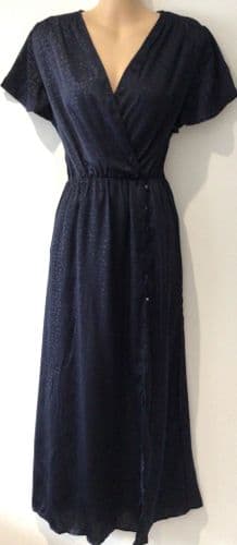 NAVY LEOPARD SILKY WRAP MIDI OCCASION DRESS NEW SIZE 12