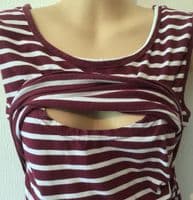 NEW! HOTMAMA BURGUNDY STRIPE NURSING JERSEY VEST TOP SIZE 14