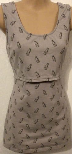 NEW! HOTMAMA GREY MILK PRINT NURSING JERSEY VEST TOP SIZE 12