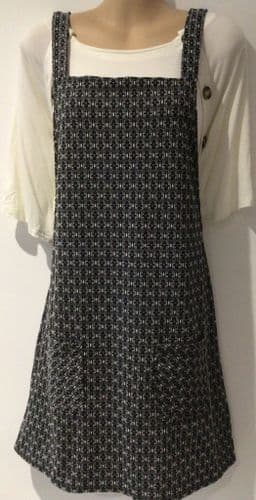 NEW LOOK BLACK/CREAM WOVEN PINAFORE DRESS SIZE 12
