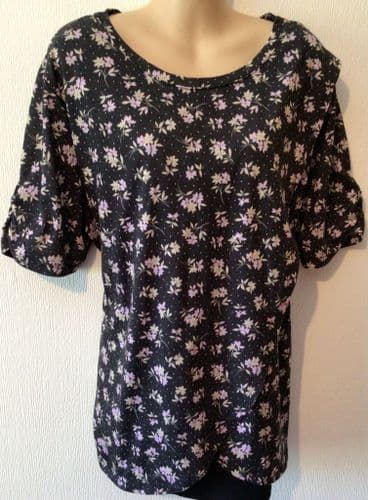 NEW LOOK BLACK FLORAL WRAP NURSING T-SHIRT TOP SIZE 12