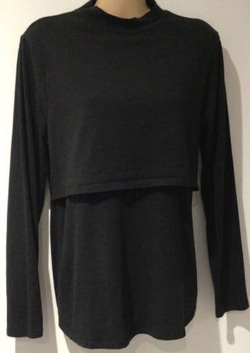 NEW LOOK BLACK HIGH NECK MATERNITY/NURSING JERSEY TOP SIZE 12/14