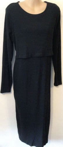 NEW LOOK BLACK MATERNITY & NURSING RIBBED JERSEY MIDI DRESS SIZE 14