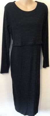 NEW LOOK BLACK MATERNITY & NURSING RIBBED JERSEY MIDI DRESS SIZE 18