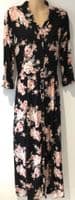NEW LOOK BLACK/PINK FLORAL PRINT MAXI SHIRT DRESS SIZE 12