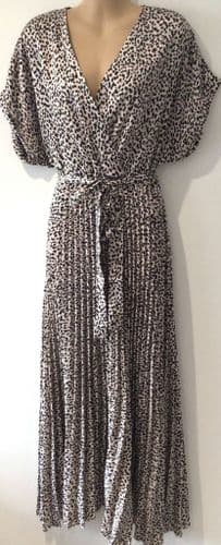 NEW LOOK BLACK/PINK PLEAT WRAP MAXI DRESS SIZE 14