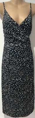 NEW LOOK BLACK SILKY SPOTTY WRAP MIDI DRESS SIZE 12