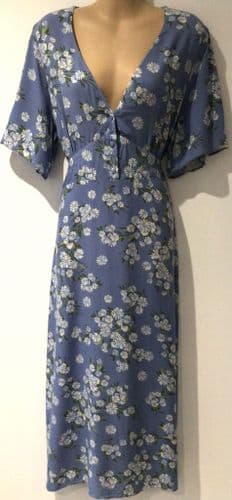 NEW LOOK DENIM BLUE FLORAL BUTTON MIDI TEA DRESS SIZE 18